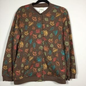 Vintage 90s Brown Leaf Novelty Print Cottagecore Goblincore Cozy Autumn Jacket M